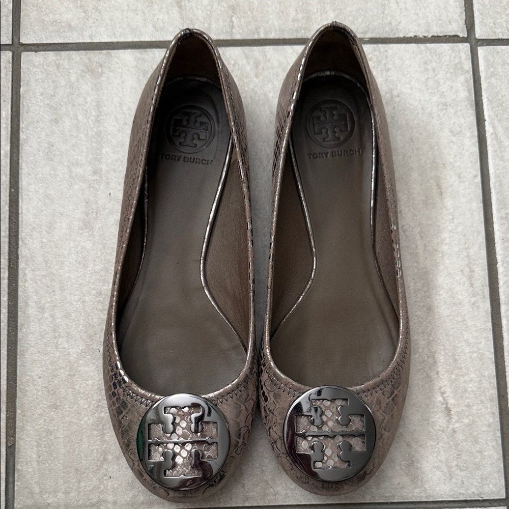 Tory Burch Taupe Snakeskin Loafers